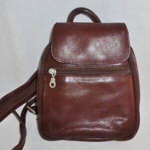 Paul & Taylor Dark Brown Leather Organizer Backpack Sling Purse - Never Used